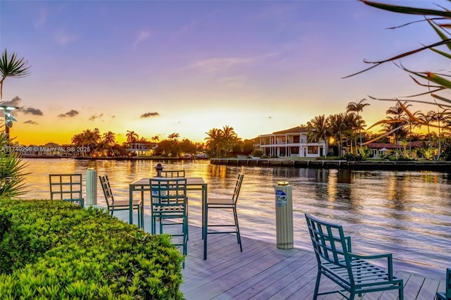 dock area featuring a water view