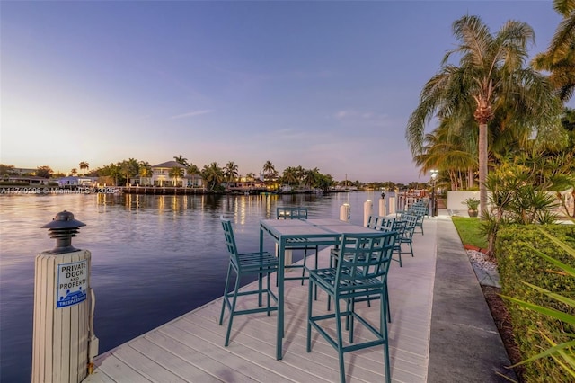 view of dock with a water view