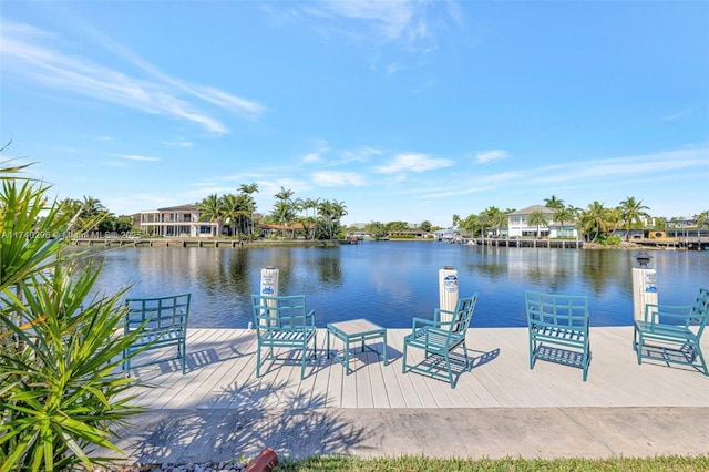 view of dock with a water view