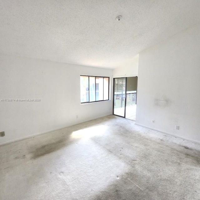 spare room featuring a textured ceiling and carpet flooring