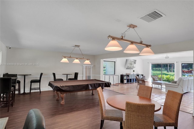 game room with dark wood-type flooring and pool table