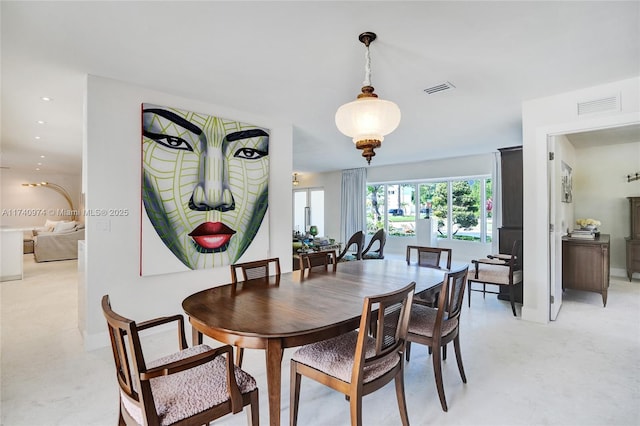 dining space featuring visible vents and recessed lighting