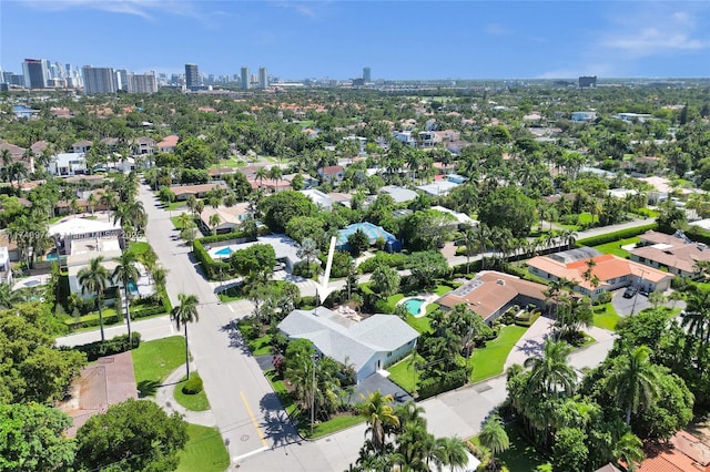 bird's eye view with a city view