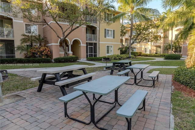 view of community with a patio