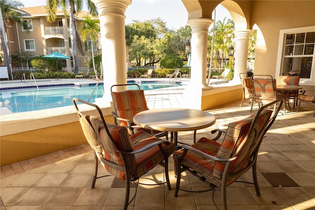 view of pool featuring a patio