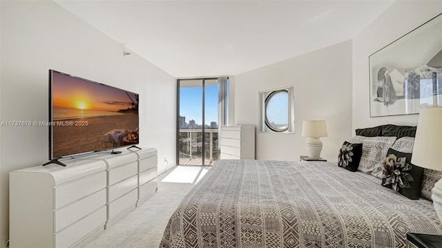 carpeted bedroom featuring floor to ceiling windows