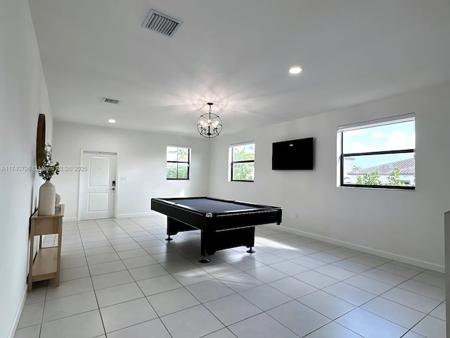 rec room featuring billiards and light tile patterned floors