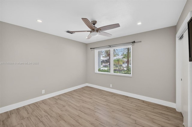2816 NE 24th Pl, Fort Lauderdale, FL 33305 - empty room featuring light wood-style flooring, a ceiling fan, and recessed lighting