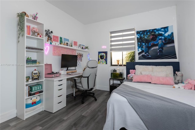 bedroom with dark hardwood / wood-style floors