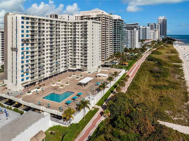 view of building exterior featuring a water view