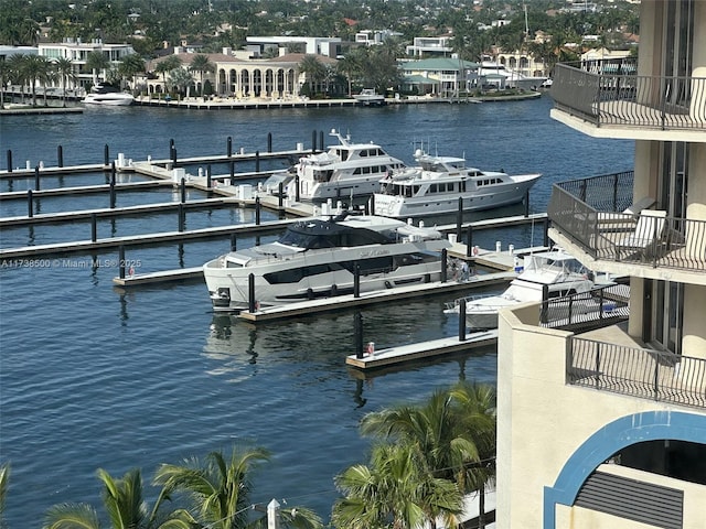 view of dock with a water view