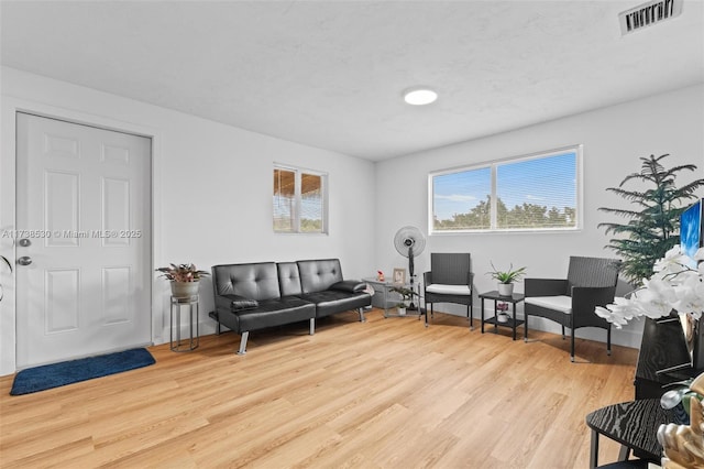 living room with light hardwood / wood-style floors