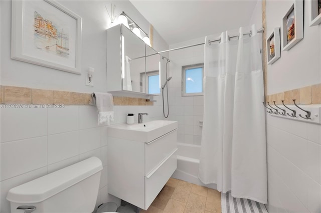 1249 Venetia Ave, Coral Gables, FL 33134 - full bathroom with tile walls, shower / bath combination with curtain, vanity, and toilet
