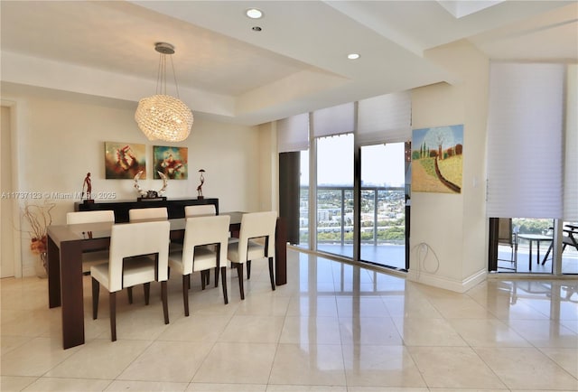 4000 Island Blvd Unit 2402, Aventura, FL 33160 - tiled dining space with expansive windows, a tray ceiling, and a chandelier