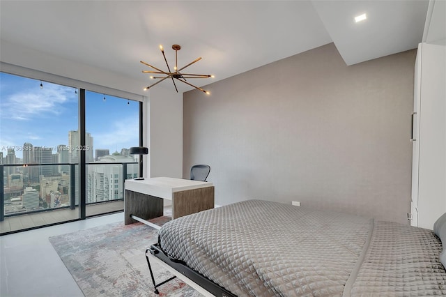 68 SE 6th St Unit 3911, Miami, FL 33131 - bedroom with access to exterior and a chandelier