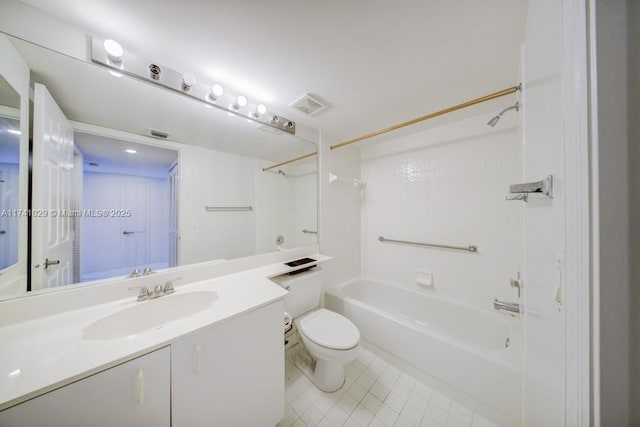 full bathroom with tile patterned flooring, vanity, shower / bath combination, and toilet