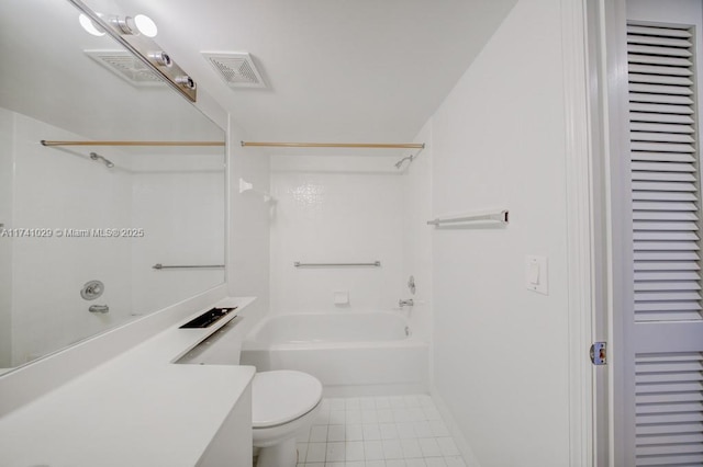 full bathroom with tile patterned flooring, vanity, toilet, and shower / bath combination
