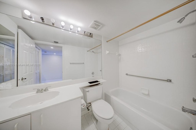full bathroom featuring vanity, toilet, and bathing tub / shower combination