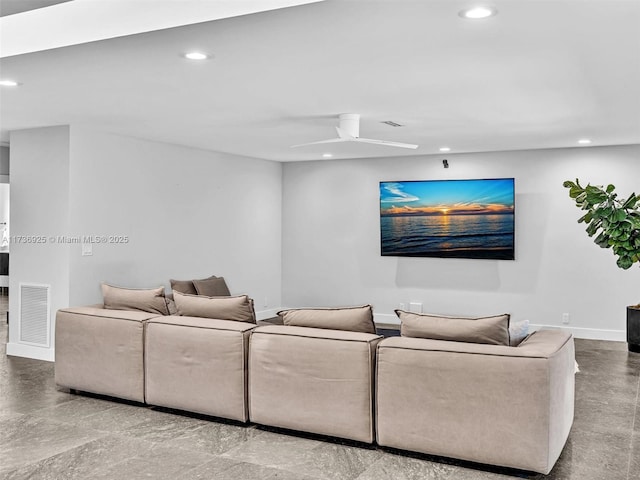 living room featuring ceiling fan