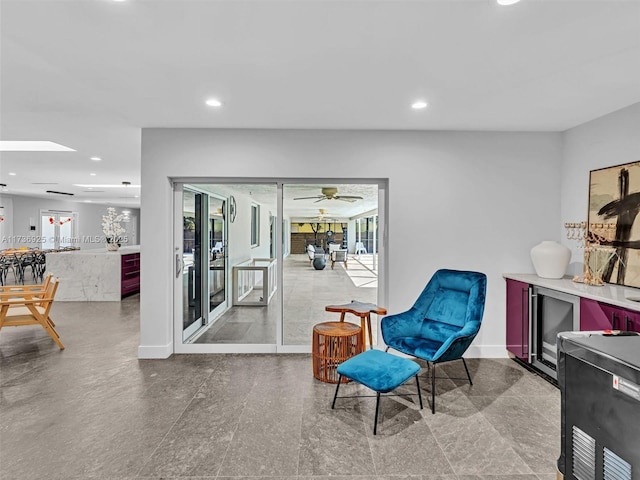 living area featuring a skylight