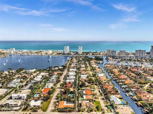 aerial view featuring a water view