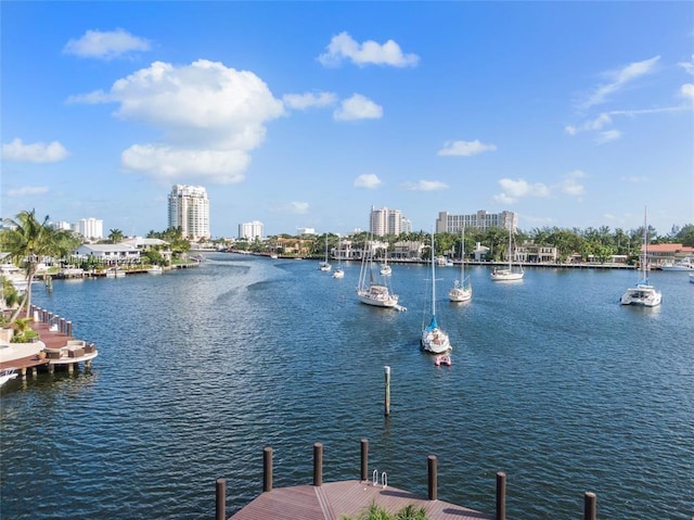 water view with a boat dock