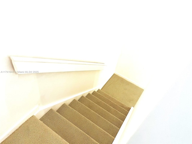 stairs featuring carpet flooring