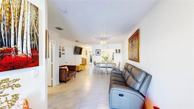 living room featuring light tile patterned floors