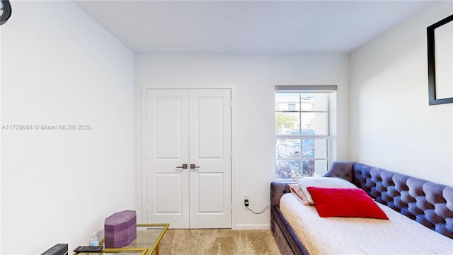 carpeted bedroom featuring a closet