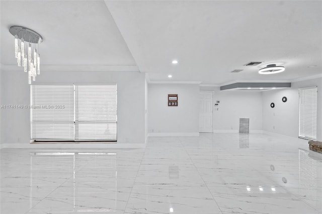 11965 SW 15th Ct, Davie, FL 33325 - unfurnished room with ornamental molding, marble look tiles, baseboards, and recessed lighting