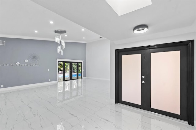 11965 SW 15th Ct, Davie, FL 33325 - empty room featuring baseboards, french doors, light marble finish flooring, and recessed lighting