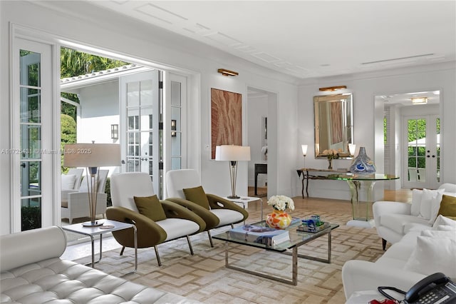 living room featuring french doors