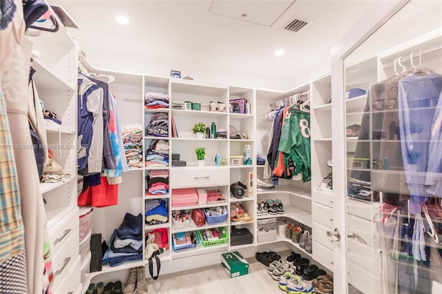 walk in closet featuring hardwood / wood-style flooring