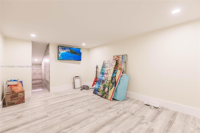 playroom with light wood-type flooring