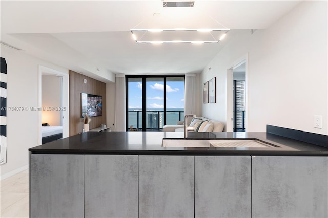 kitchen with floor to ceiling windows