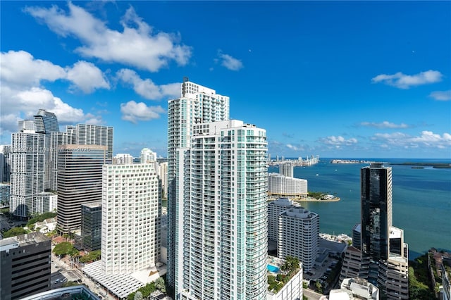 property's view of city featuring a water view