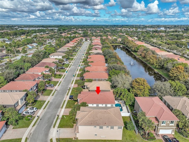 bird's eye view featuring a water view