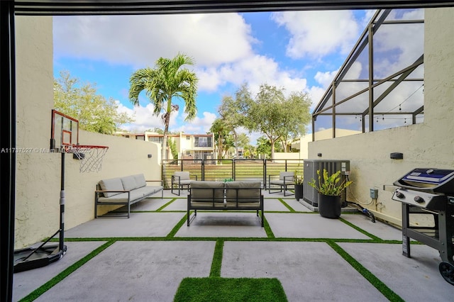 view of patio / terrace with cooling unit, a grill, and outdoor lounge area