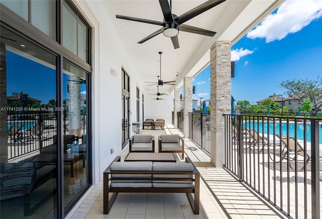 balcony with ceiling fan