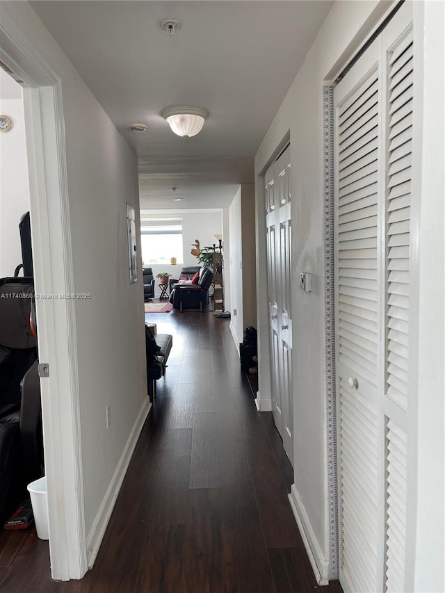 corridor with dark hardwood / wood-style floors