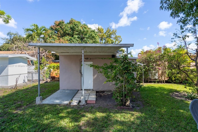 exterior space featuring a shed