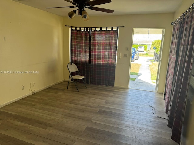 foyer featuring hardwood / wood-style floors and ceiling fan