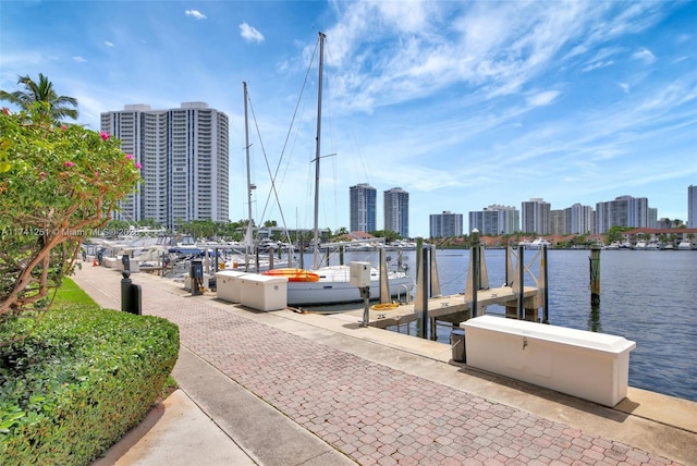 view of dock with a water view