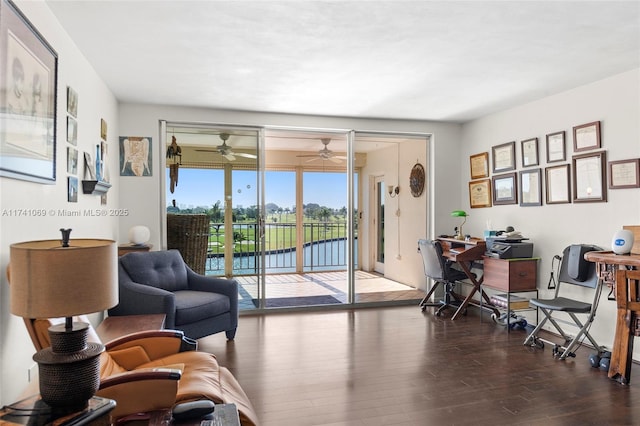 living room with dark wood-type flooring