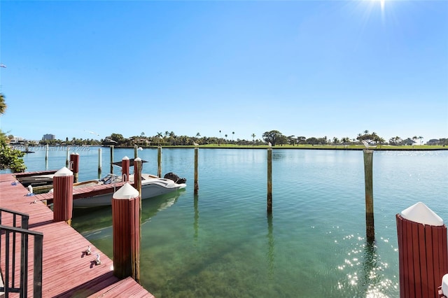 view of dock with a water view