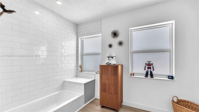 bathroom with wood-type flooring