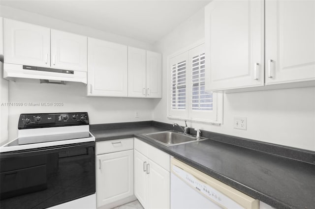 kitchen with range with electric cooktop, dishwasher, sink, and white cabinets