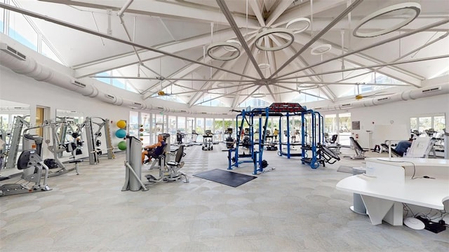 600 N Three Islands Blvd Unit 803, Hallandale Beach, FL 33009 - exercise room with high vaulted ceiling and visible vents