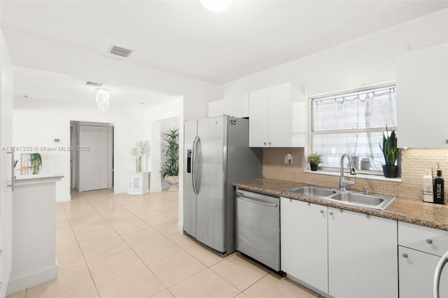 kitchen with white cabinetry, sink, backsplash, and appliances with stainless steel finishes