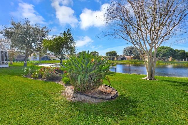 view of yard with a water view